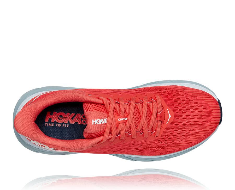 Hoka Australia One One Clifton 7 - Womens Running Shoes Red/White - JQHBT-2639